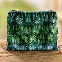 Beaded coin purse, 'Panabaj Glam' - Hand-Beaded Coin Purse from Guatemala