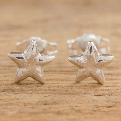 Ohrstecker aus Feinsilber, 'Star Brilliance' - Handgefertigte 999 Silber-Ohrringe