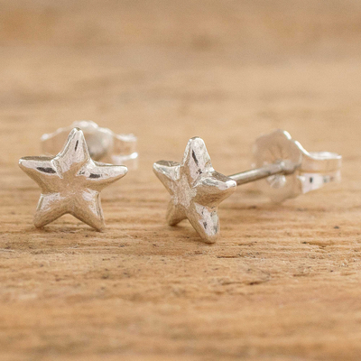 Fine silver stud earrings, 'Star Brilliance' - Handcrafted 999 Silver Earrings
