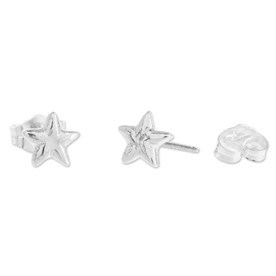 Fine silver stud earrings, 'Star Brilliance' - Handcrafted 999 Silver Earrings