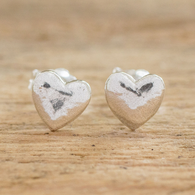 925 Heart Studs - Minimalist Hammered Silver Earrings – Lime Locket Designs