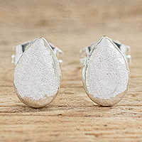 Fine silver stud earrings, 'Dainty Tears'