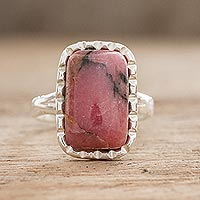 Rhodonite cocktail ring, 'Subtle in Rose' - Artisan Crafted Rhodonite Ring