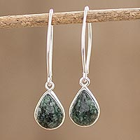 Jade dangle earrings, 'Maya Fortune in Dark Green' - Handmade Jade and Sterling Silver Earrings