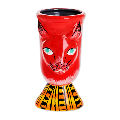 Maceta de cerámica - Jardinera con motivo de gato hecha a mano
