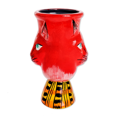 Maceta de cerámica - Jardinera con motivo de gato hecha a mano