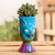 Ceramic flower pot, 'Top Cat in Turquoise' - Small Handcrafted Ceramic Plant Pot (image 2) thumbail