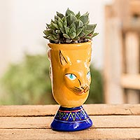 Ceramic flower pot, 'Top Cat in Yellow'