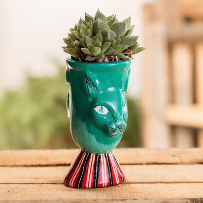 Blumentopf aus Keramik - Handgefertigter Keramik-Übertopf in Grün