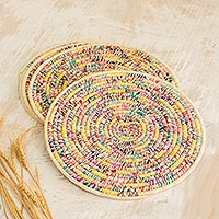Natural fiber placemats, 'Confetti colour' (set of 4) - Handcrafted Round Placemats (Set of 4)