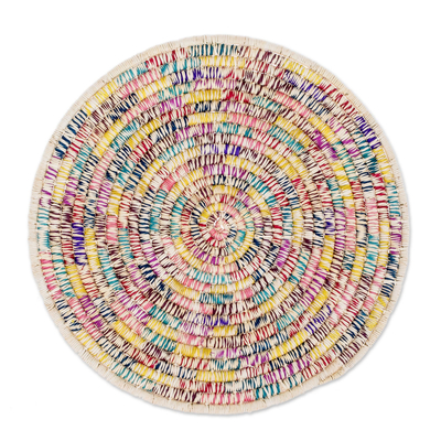 Natural fiber placemats, 'Confetti Color' (set of 4) - Handcrafted Round Placemats (Set of 4)