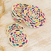 Natural fiber coasters, 'Confetti Fun' (set of 6) - Multicolored Round Coasters (Set of 6)