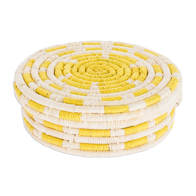 Natural fiber coasters, 'Lively Lemon' (set of 6) - Bright Yellow Natural Fiber Coasters (Set of 6)