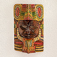 Wood mask, 'Keej' - Mayan-Style Wood Deer Mask