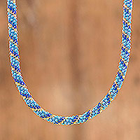 Long beaded strand necklace, 'Sea Stripes'