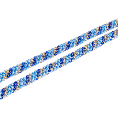 Long beaded strand necklace, 'Sea Stripes' - Blue Beaded Glass Long Strand Necklace