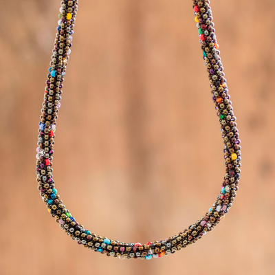 Long beaded strand necklace, 'Carnival Confetti' - Hand-Beaded Long Necklace