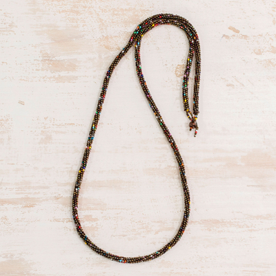 Long beaded strand necklace, 'Carnival Confetti' - Hand-Beaded Long Necklace