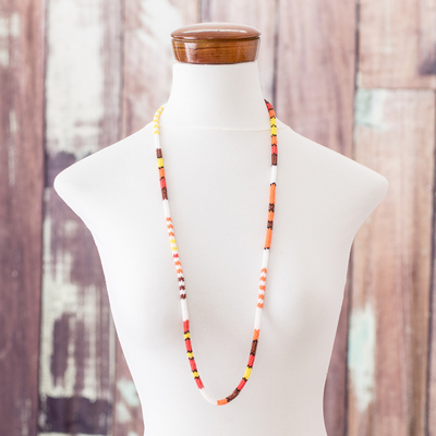 Long beaded strand necklace, 'Brave colours' - Handcrafted Long Beaded Strand Necklace