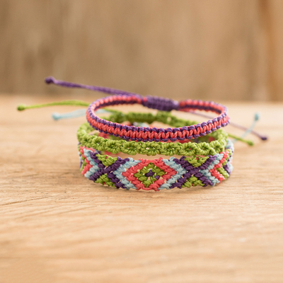 Macrame wristband bracelets, Colorful Trio (set of 3)