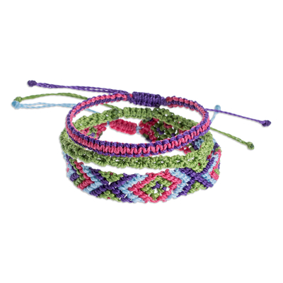 Macrame wristband bracelets, 'Colorful Trio' (set of 3) - Adjustable Handmade Macrame Bracelets (Set of 3)