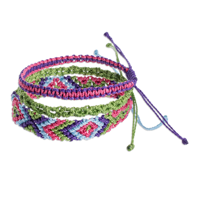 Macrame wristband bracelets, 'Colorful Trio' (set of 3) - Adjustable Handmade Macrame Bracelets (Set of 3)
