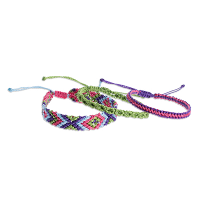 Macrame wristband bracelets, 'colourful Trio' (set of 3) - Adjustable Handmade Macrame Bracelets (Set of 3)