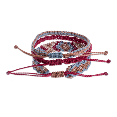 Macrame wristband bracelets, 'Festival of colour' (set of 3) - Artisan Crafted Multicoloured Macrame Bracelets (Set of 3)