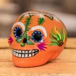 Ceramic figurine, 'Smiling Skull' - Handmade Guatemalan Figurine