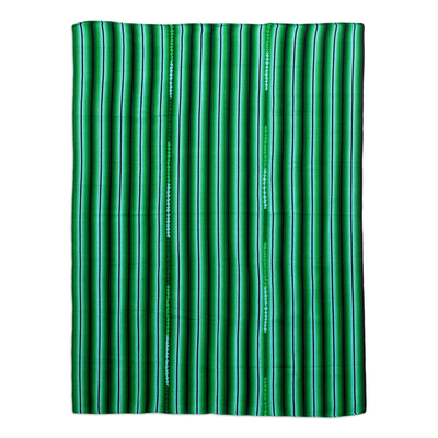 Handloomed throw blanket, 'Natural Gradient' - Handmade Green Handloomed Throw Blanket from Guatemala