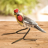 Ceramic figurine, 'Yellow-Bellied Sapsucker' - Hand-Painted Woodpecker Figurine