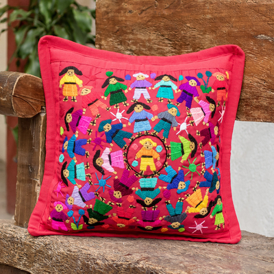 Embroidered cushion cover, World Harmony in Red