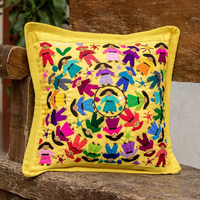 Embroidered cushion cover, World Harmony in Yellow