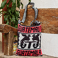 Crocheted shoulder bag, 'Red and Black Custom' - Guatemalan Crocheted Shoulder Bag with Traditional Patterns