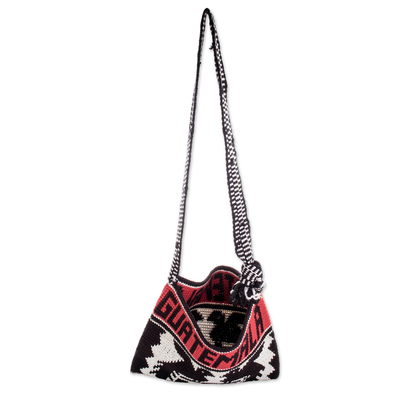 Crocheted shoulder bag, 'Red and Black Custom' - Guatemalan Crocheted Shoulder Bag with Traditional Patterns