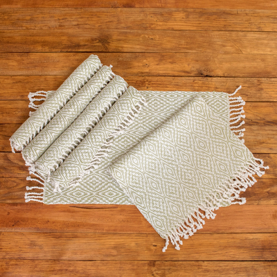 Cotton placemats, 'Diamond Dream in Olive' (set of 6) - Handloomed Cotton placemats (Set of 6)