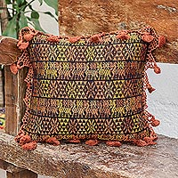 Cotton cushion cover, 'Coban Culture in Orange' - Handwoven Cotton Cushion Cover
