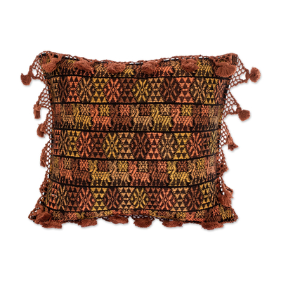 Cotton cushion cover, 'Coban Culture in Orange' - Handwoven Cotton Cushion Cover