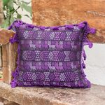 Cotton cushion cover, 'Coban Culture in Purple' - Handloomed Cotton Throw Pillow Cover