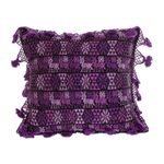 Cotton cushion cover, 'Coban Culture in Purple' - Handloomed Cotton Throw Pillow Cover