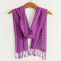 Cotton scarf, 'Hyacinth Net' - Fringed All-Cotton Scarf
