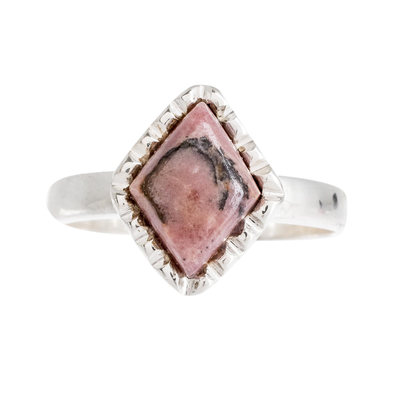 Rhodonite cocktail ring, 'Pink Diamond' - Natural Rhodonite Cocktail Ring