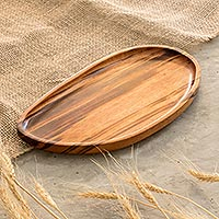 Wood tray, 'Served With Care' - Jobillo Wood Serving Tray with Natural Finish