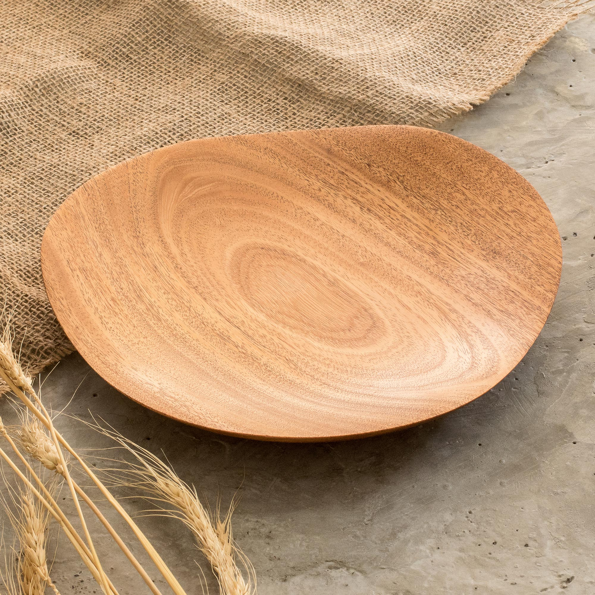 Hand Carved Round Conacaste Wood Tray from Guatemala - Natural Circle