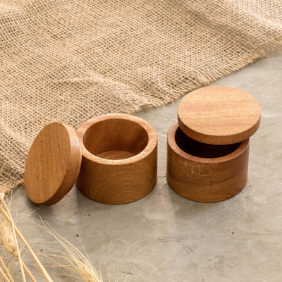 Handcrafted Wooden Spice Jars (Pair) - Cooking With Love