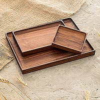 Wood trays, 'At Your Service' (set of 3) - Graduated Size Wood Serving Trays (Set of 3)