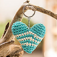 Crocheted key fob, 'Turquoise Antigua Heart'