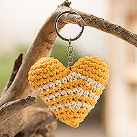 Crocheted key fob, 'Yellow Antigua Heart'