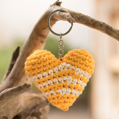 Crocheted key fob, Yellow Antigua Heart