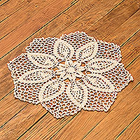 Crocheted doily, 'Floral Star' - Ivory Hand-Crocheted Table Accent